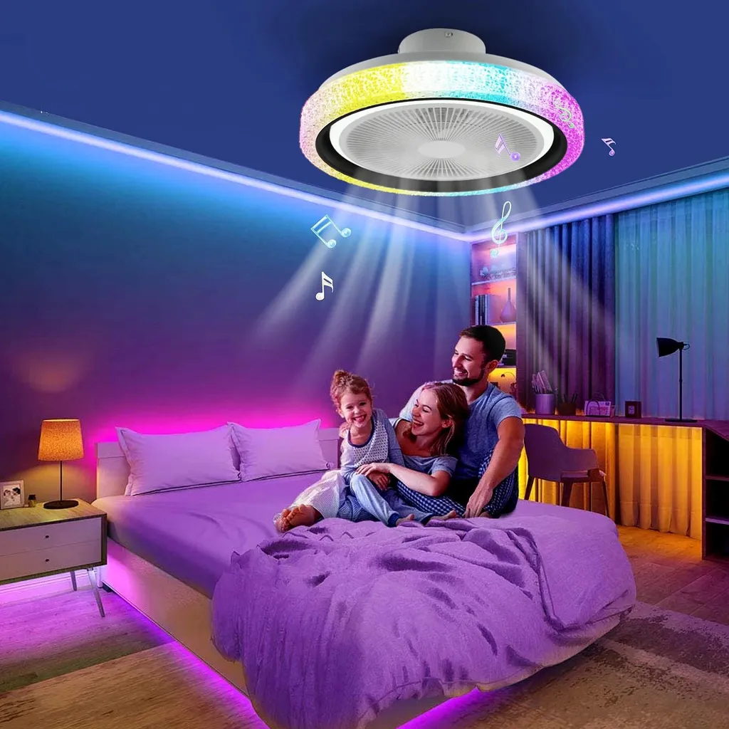 Luminaire LED RGB 50W dimmable avec musique Bluetooth et ventilateur