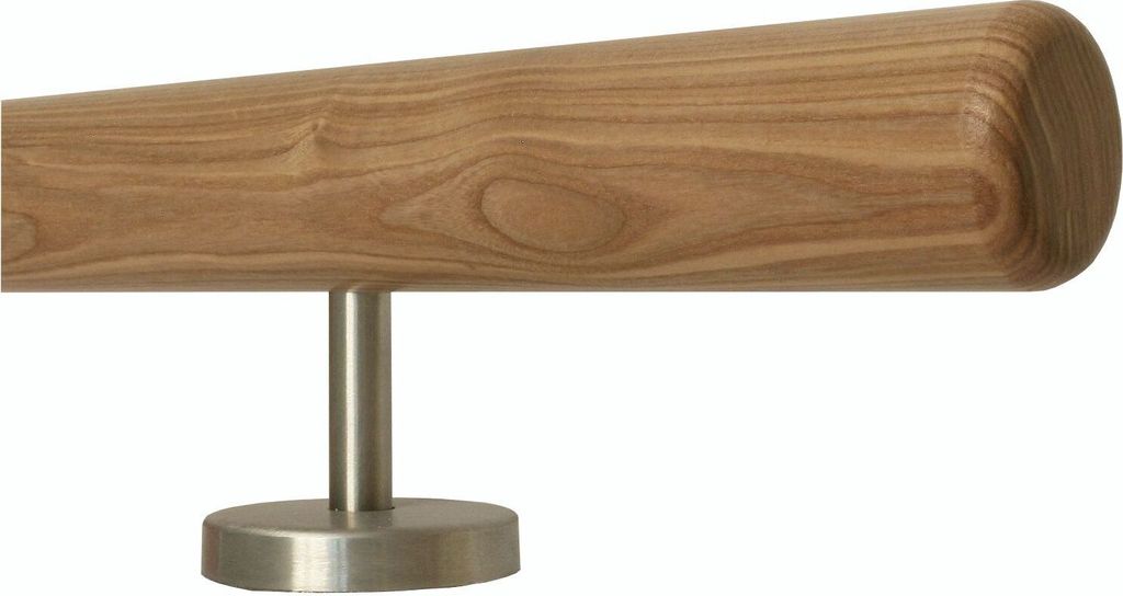 TIBU Esche Holz Handlauf Geländer 0,3m - 5m, Länge 50 cm, Ende Radius gefräst und 2 gerade Halter