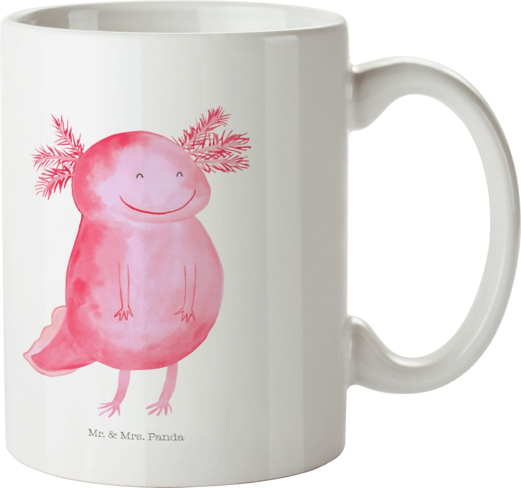 Mr. & Mrs. Panda Pott Axolotl Glücklich - Weiß - Geschenk, Mehrwegbecher, Axolot, gut Gelaunt, Lurch, Haferl, Plastikbecher, Camping Tasse, Leben...