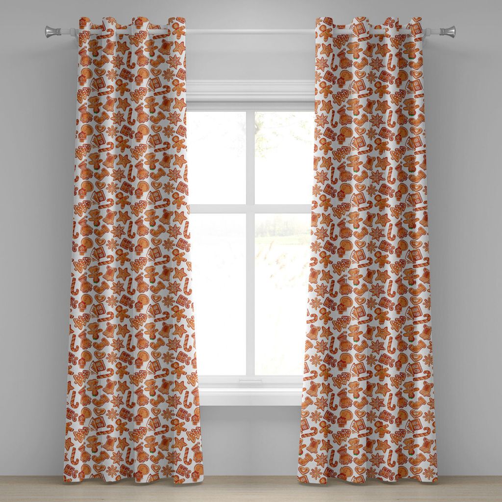 ABAKUHAUS Weihnachten Ösenvorhang, Lebkuchen-Mann-Haus kegelt Weihnachtsfestliches Plätzchen-Feier-Thema, Dekorative 2-Panel-Fenstervorhänge, 28...
