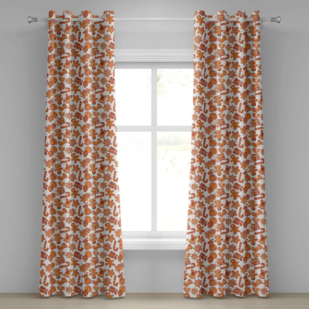 Rideau de Noël Brun et Blanc en Tissu Imprimé Maison Sucre 280x175 cm
