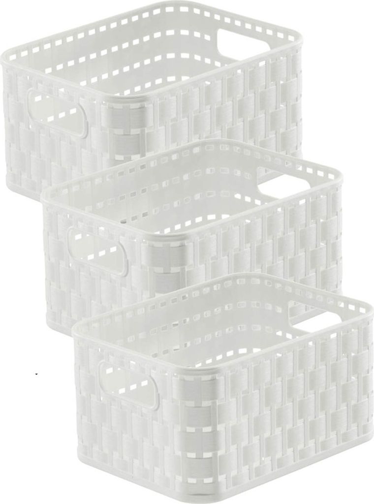 Rotho 3er Set Aufbewahrungsboxen Country - Organizer je 18.3 x 13.7 x 9.8 cm - Kunststoffbox je 2l in Rattan-Optik - Küchen Stapelbox aus Kunststoff