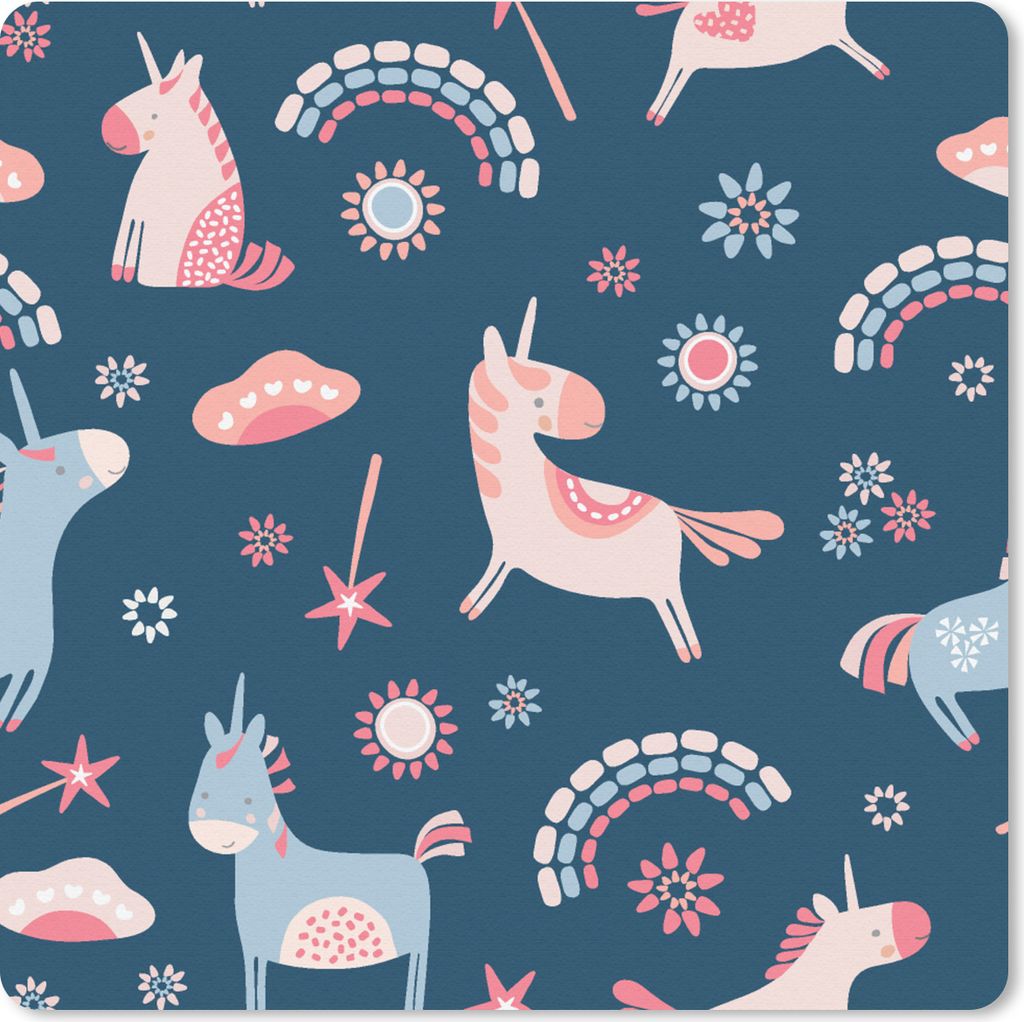 MuchoWow Mauspad Mousepad Einhorn - Regenbogen - Muster 20x20 cm - Mousepads - Maus Mat - Pad - Mausunterlage - Desk Mat - Bureauartikeln