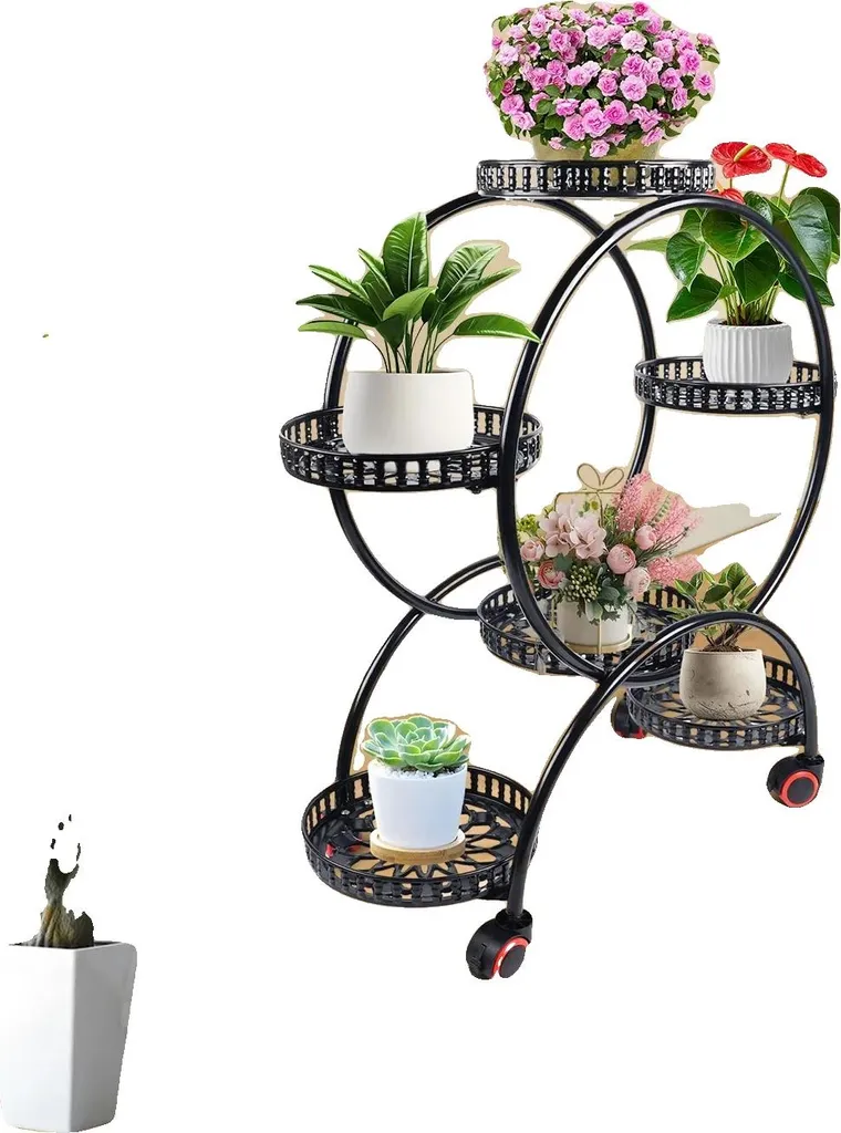 Étagère porte-plante 5 niveaux en fer forgé noir pour salon et balcon