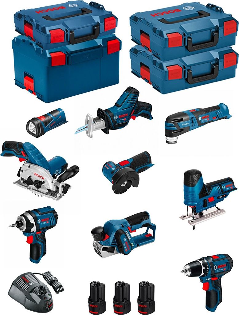 BOSCH Kit 12V BMK9-28DD3 (GSR 12V-15+GDR 12V-105+GKS 12V-26+GWS 12V-76+GST 12V-70+GOP 12V-28+GSA 12V-14+GLI 12V-80+GHO 12V-20)
