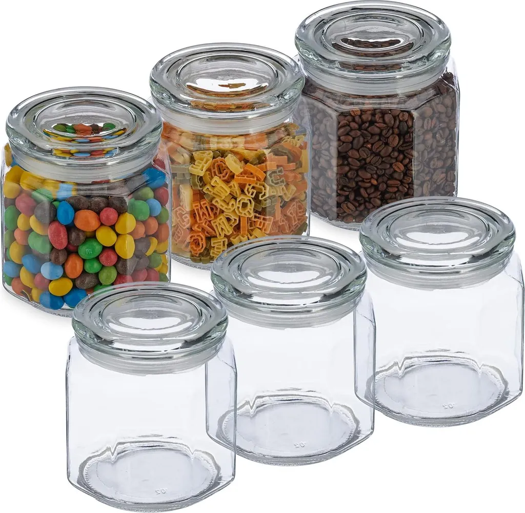 Contenitori Cucina Relaxdays 1300ml - Set da 6 in Vetro Trasparente