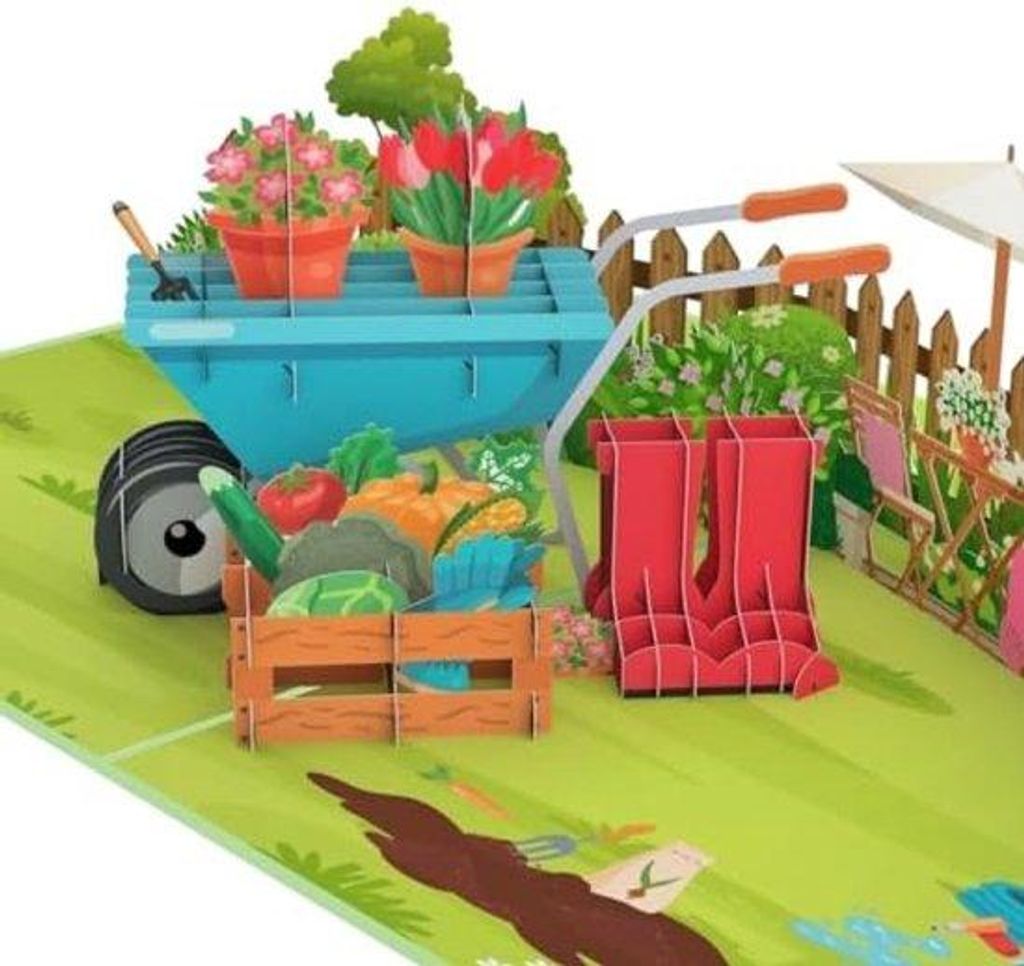Pop-up-Karte Geburtstag mit 3D-Effekt Gartenmotiv, 20 x 15 cm, inkl. Platz für persönliche Nachricht