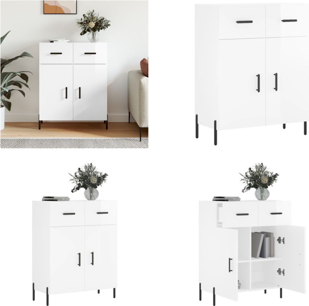 vidaXL Sideboard Hochglanz Weiß 69,5x34x90 cm Holzwerkstoff - Sideboard - Sideboards - Schrank - Lagerschrank