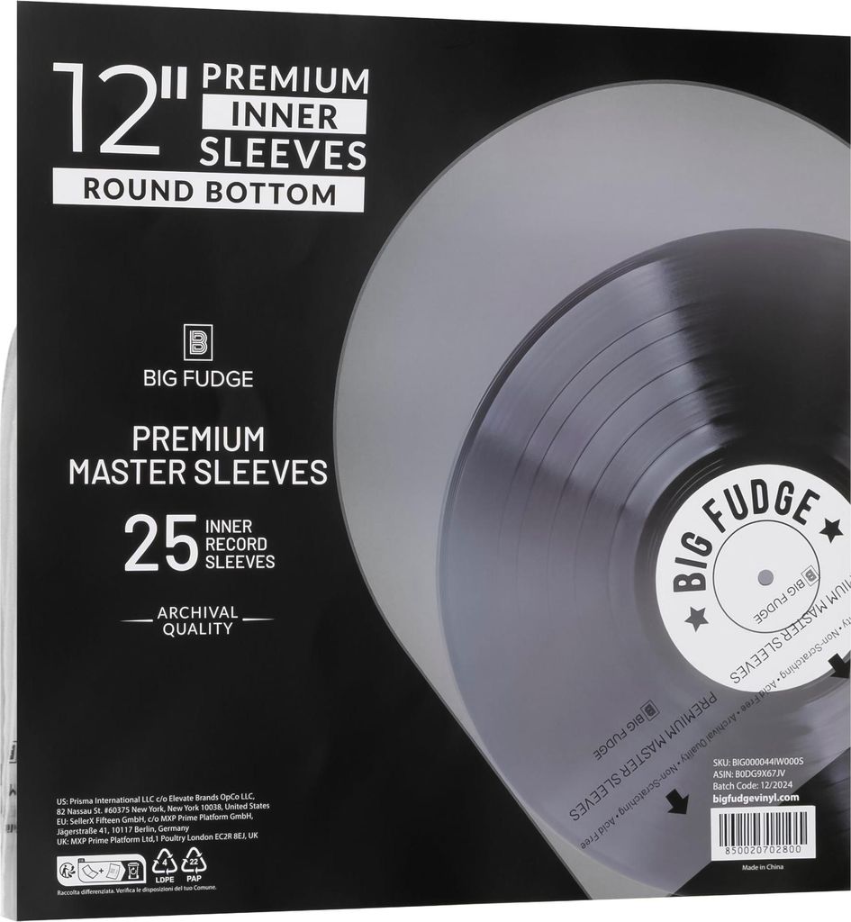 Big Fudge 25er Pack 12 Zoll Schallplatten Innen Hüllen - 25x 12" Schallplatten LP Aufbewahrung Schutzhüllen - 25er Set Rundboden Vinyl Inner Slee...
