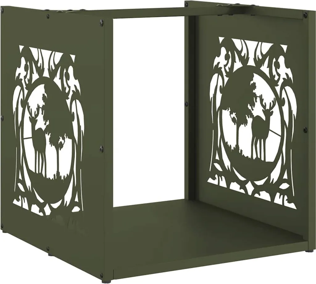 vidaXL Porta legna verde oliva 40x40x40 cm Acciaio laminato a freddo