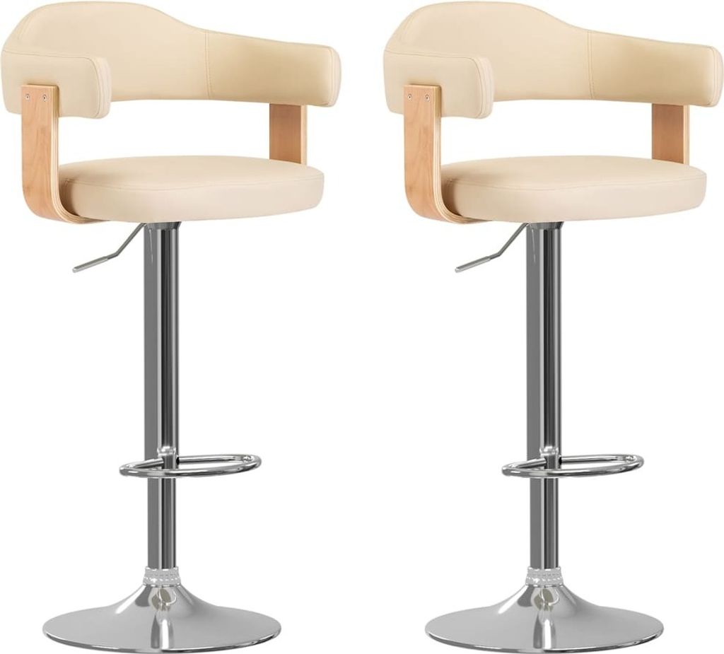 Barhocker 2 Stk. Creme Bugholz und Kunstleder Produktbild 