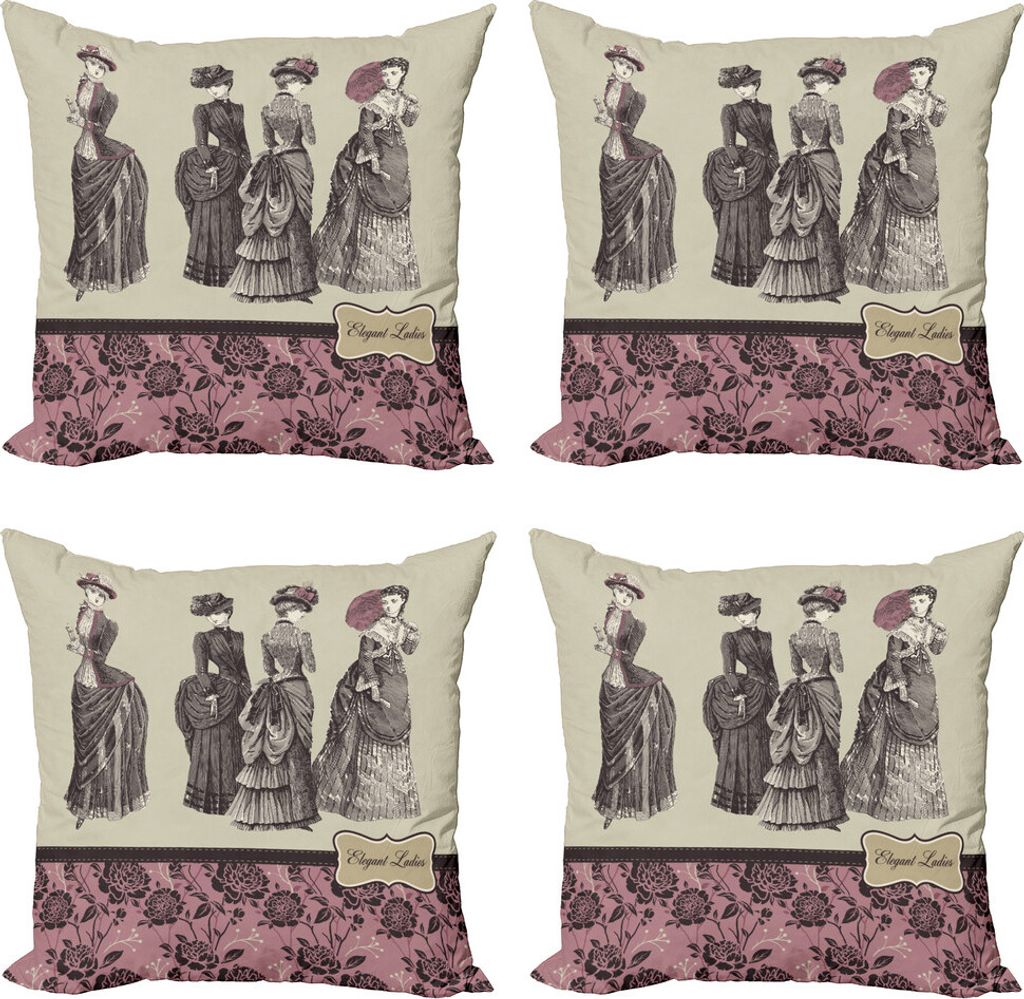 ABAKUHAUS viktorianisch Kissenbezug Set (4 Stück), Frauen Mode-Handtasche, Moderner Doppelseitiger Digitaldruck, 45 cm x 45 cm, graue Rose