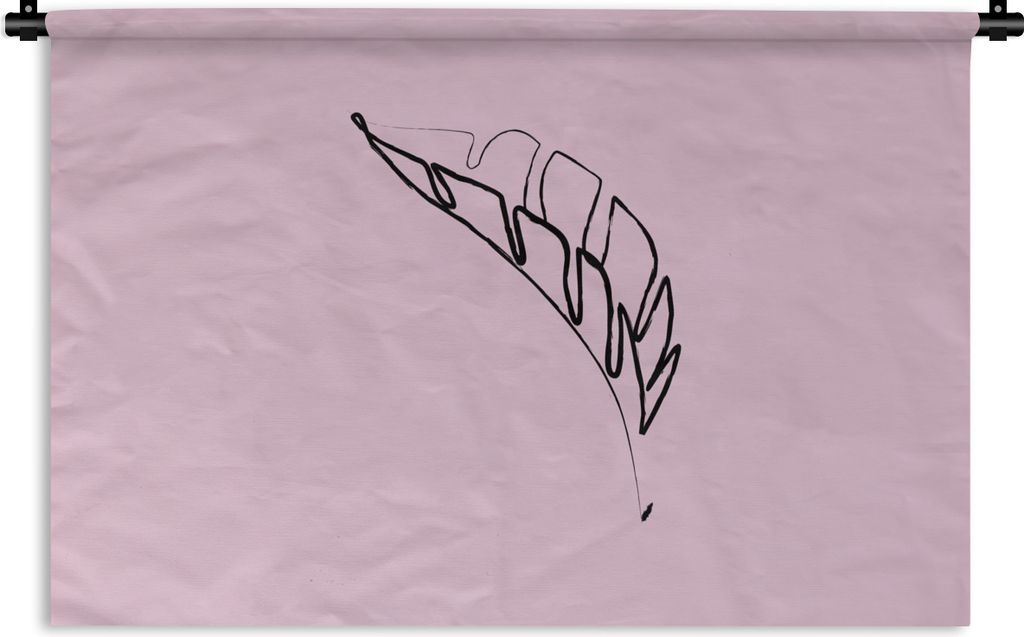 MuchoWow Wandteppich Wandbehang Blatt - Strichzeichnung - Rosa 60x40 cm Tapisserie Dekoration Wandtuch - Wanddekorationen