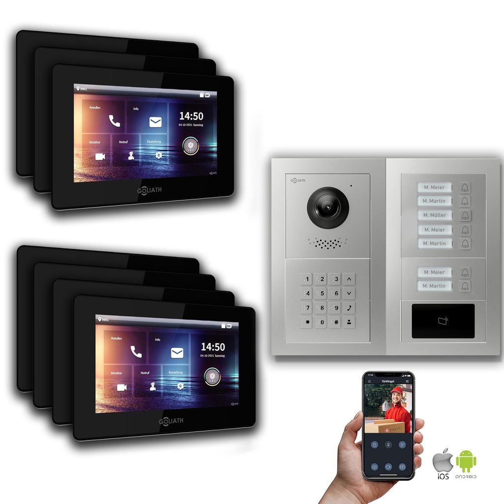 IP 2-Draht BUS Türsprechanlage MFH | Silber : 7 Zoll Schwarz : Aufputz Dose Monitor Farbe: 7 Zoll Schwarz Montage: Aufputz Dose
