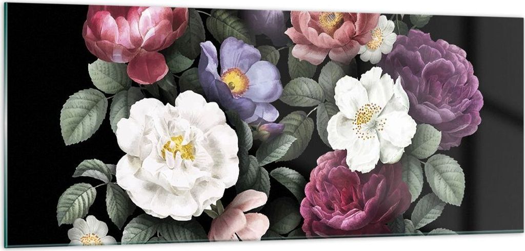 Bilder auf glas - Einteilig - Blumen Blumenstrauß Komposition - 100x40cm - Glasbilder - Wandbilder - Bilder - Wanddekoration aus Glas - Glas Bilde...