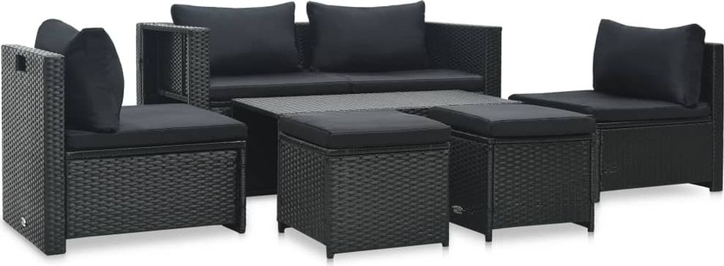 The Living Store 6-tlg. Garten-Lounge-Set mit Auflagen Poly Rattan Schwarz