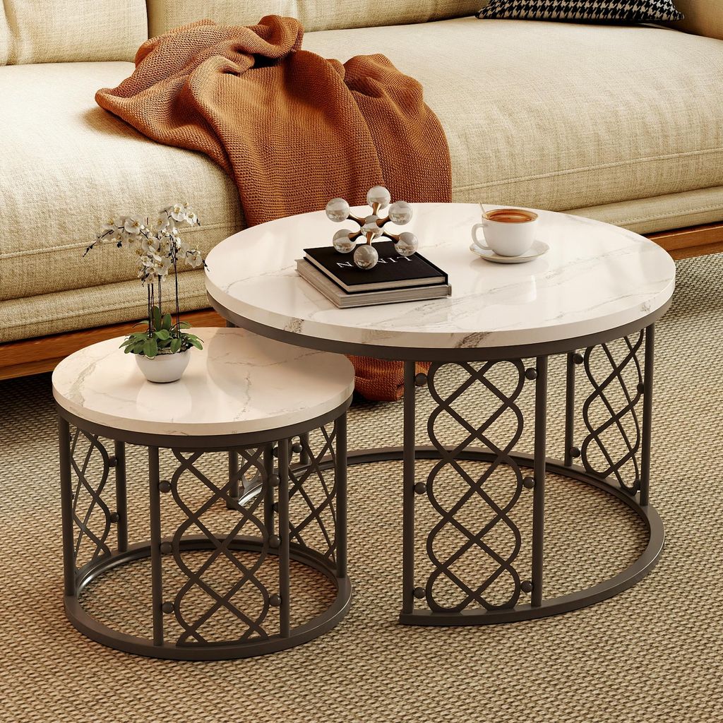 STILVORA Schwarz-Weißes 2er-Set Couchtische – Wohnzimmertisch / Satztische, moderne Beistelltische für das Wohnzimmer