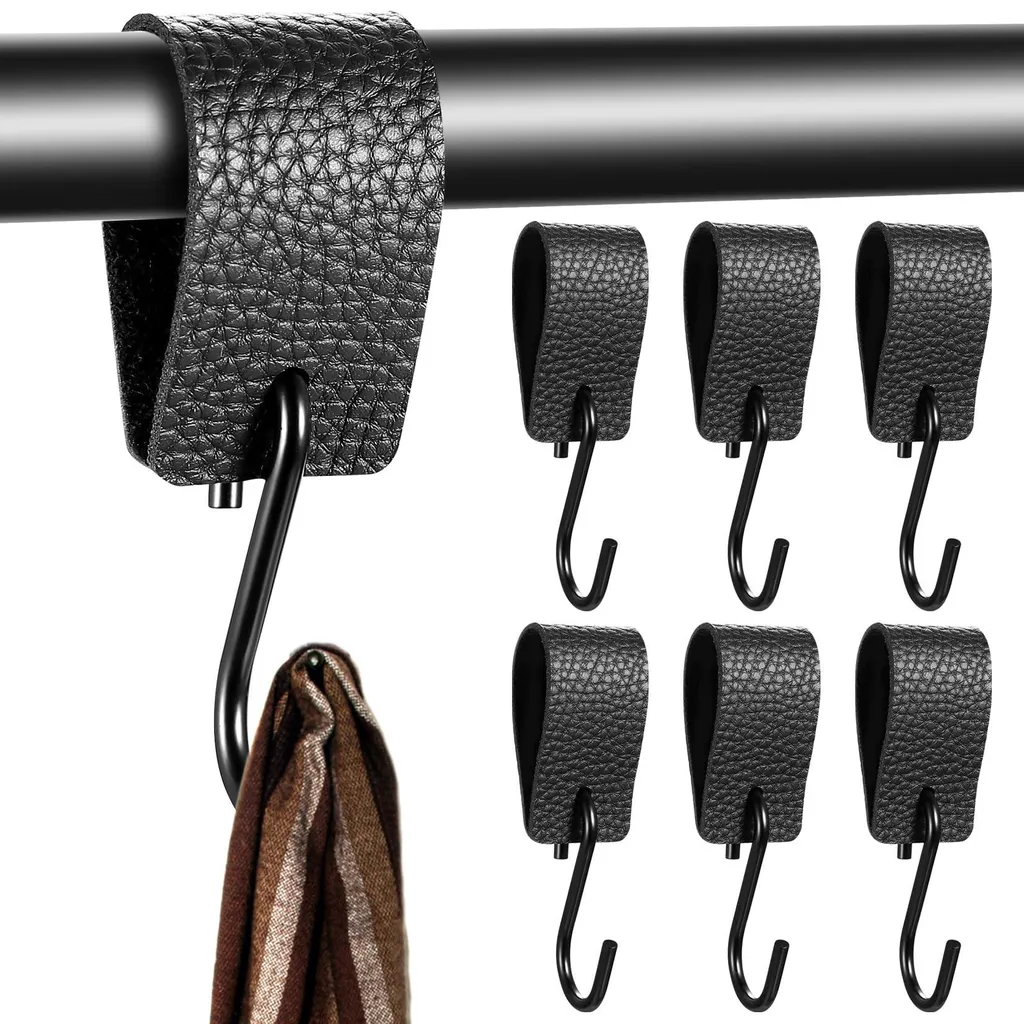 Optimisez votre espace : 6 crochets en S noirs et cuir pour penderie