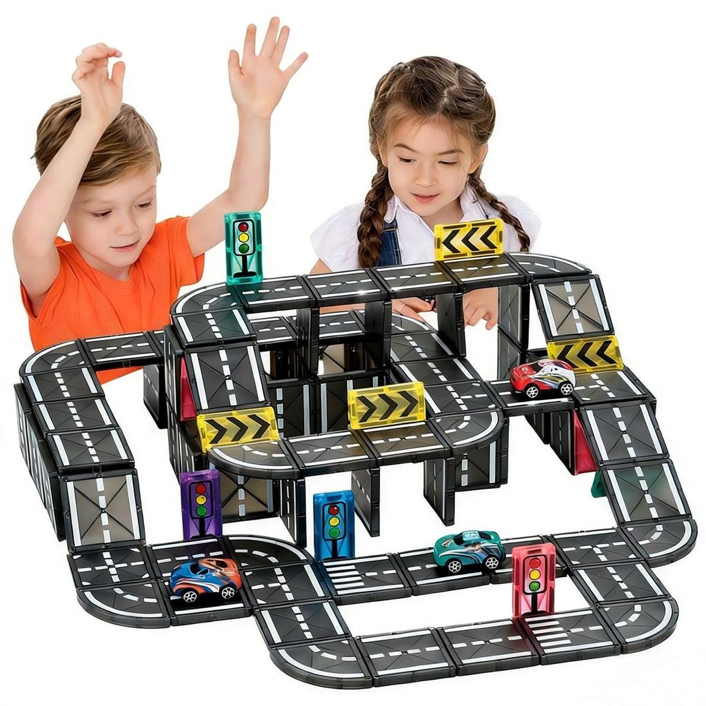 168 Teile Magnetische Bausteine, Strasse Magnetische Baukloetze, STEM Konstruktionsspielzeug fuer 3 4 5 6 7 8 Jahre Junge Maedch,Navy