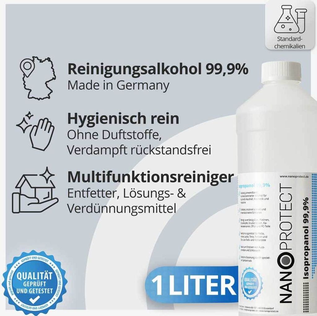 Nanoprotect Isopropanol 99,9% | 1 Liter Reiniger | Produktbild 3