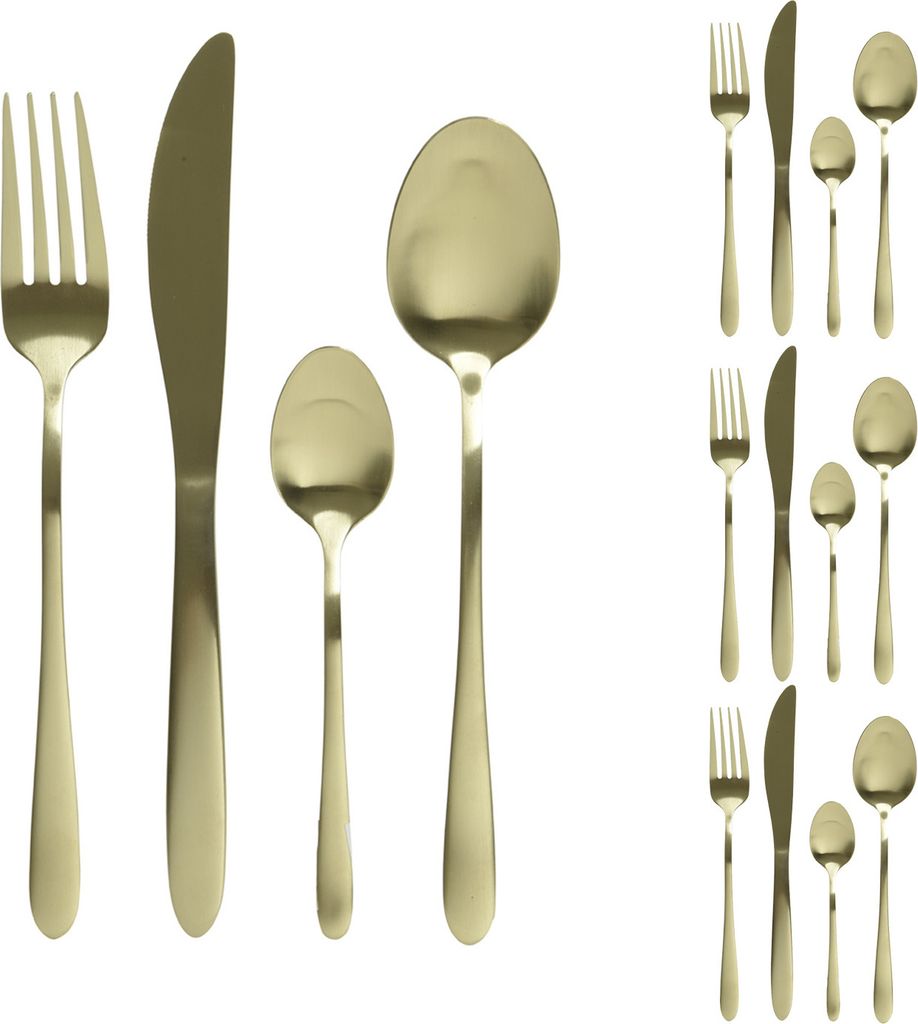 Besteck Set BRIT - Edelstahl - 16-teilig - je 4x Messer, Gabel, Löffel, Teelöffel - gold