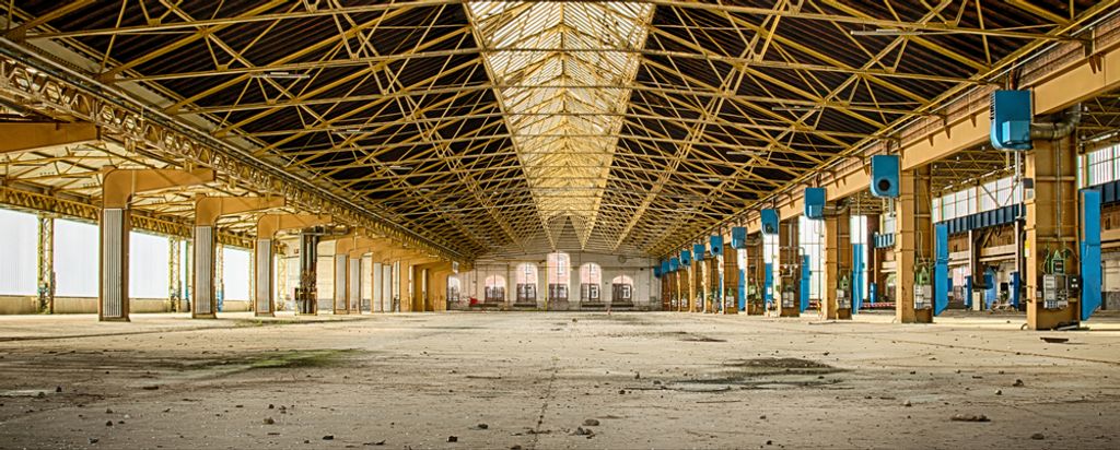 hansepuzzle 68546 - alte Lagerhalle Panorama-Puzzle 2000 Teile | Industrie Puzzle, 2028 Teile, Industrie, 60,0 x 46,0cm mit hochwertiger Aufbewahru...