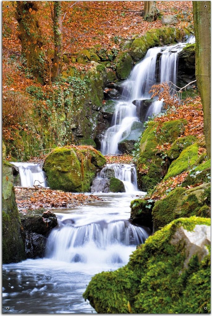 Wallario Outdoor-Poster für Garten oder Balkon, Motiv Bach im Wald, in ca. 61 x 91,50 cm
