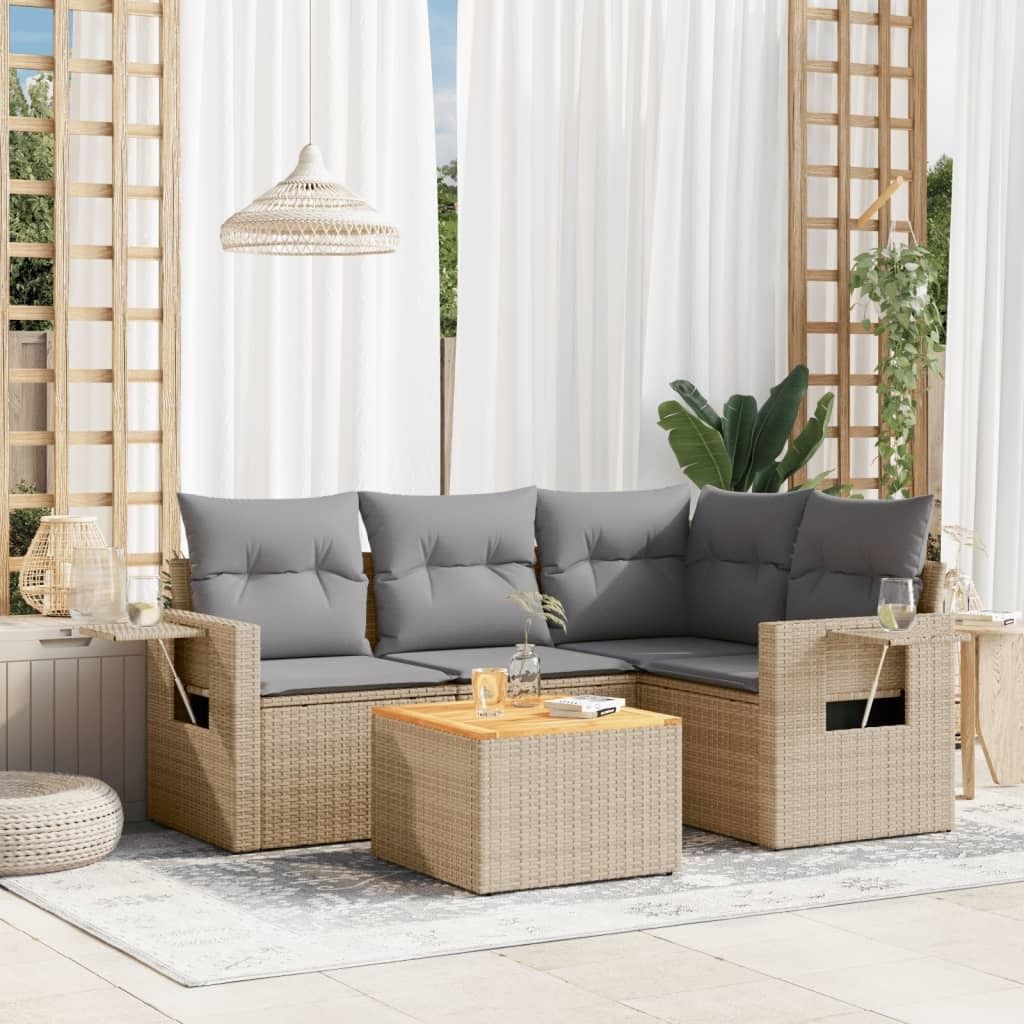 Gartenmöbelgarnituren - 5-tlg. Garten-Sofagarnitur mit Kissen Beige Poly Rattan Möbel21