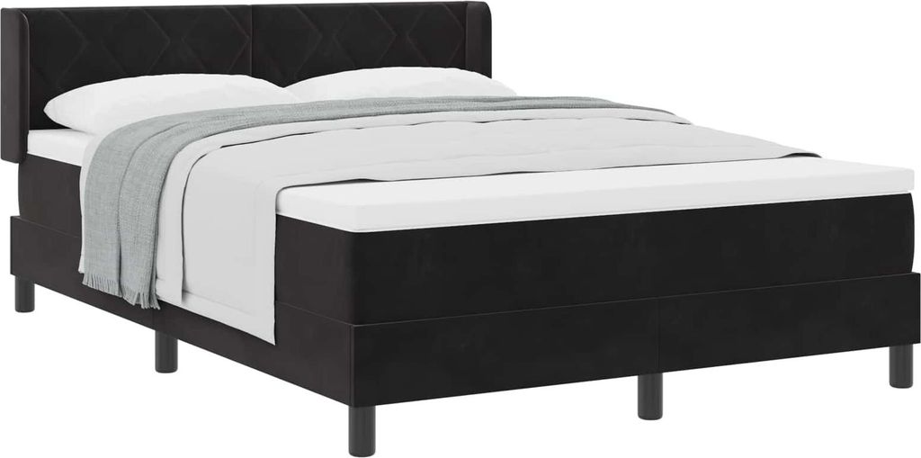Boxspringbett mit Matratze Schwarz 190 x 140 cm Samt
