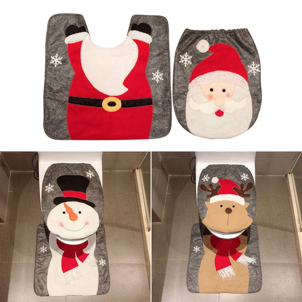 MIK Weihnachts-Toilettenset - Lustiger Weihnachtsmann Sitzbezug & Teppich