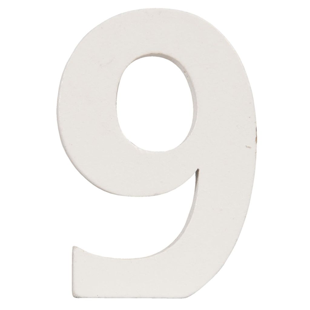 Clayre & Eef Nummer 9 62860-9 8*5 cm - Weiß MDF Nummer Neun