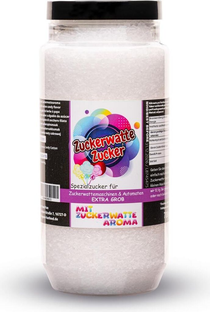Zuckerwattezucker Grob Weiß mit Zuckerwattearoma Dose 700g Produktbild
