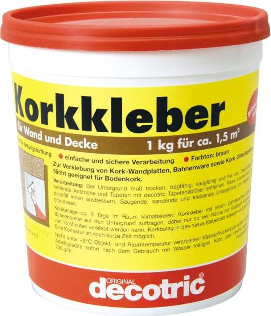 Korkkleber decotric 1 kg Dispersionskleber für Korkplatten und Korkbahnen