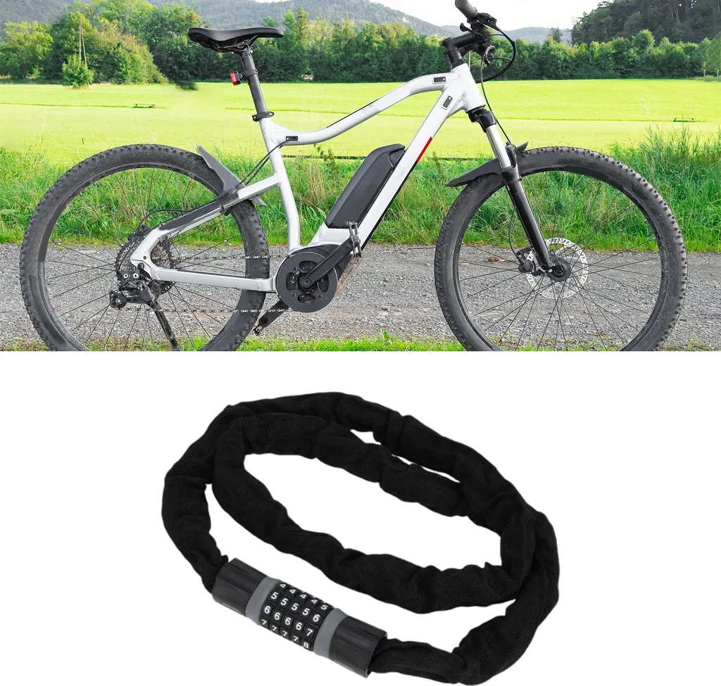 Antivol de vélo 150cm à code - Chaîne acier pour VTT et vélo électrique