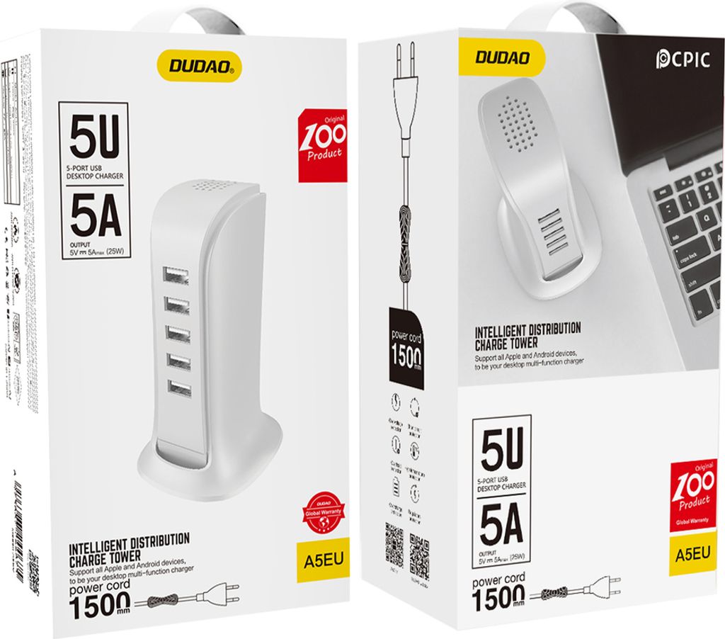 Nabíječka Dudao, 5x USB, s integrovaným napájecím kabelem, Obrázek produktu 10
