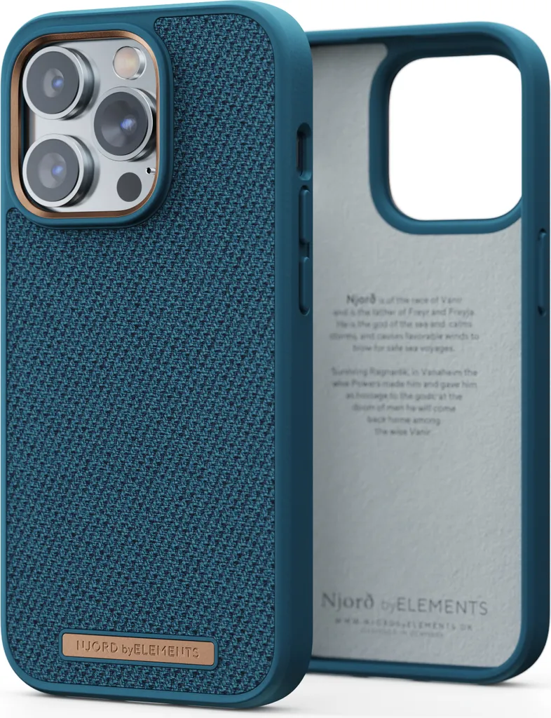 Étui iPhone 14 Pro Max Njord en tissu recyclé bleu avec MagSafe