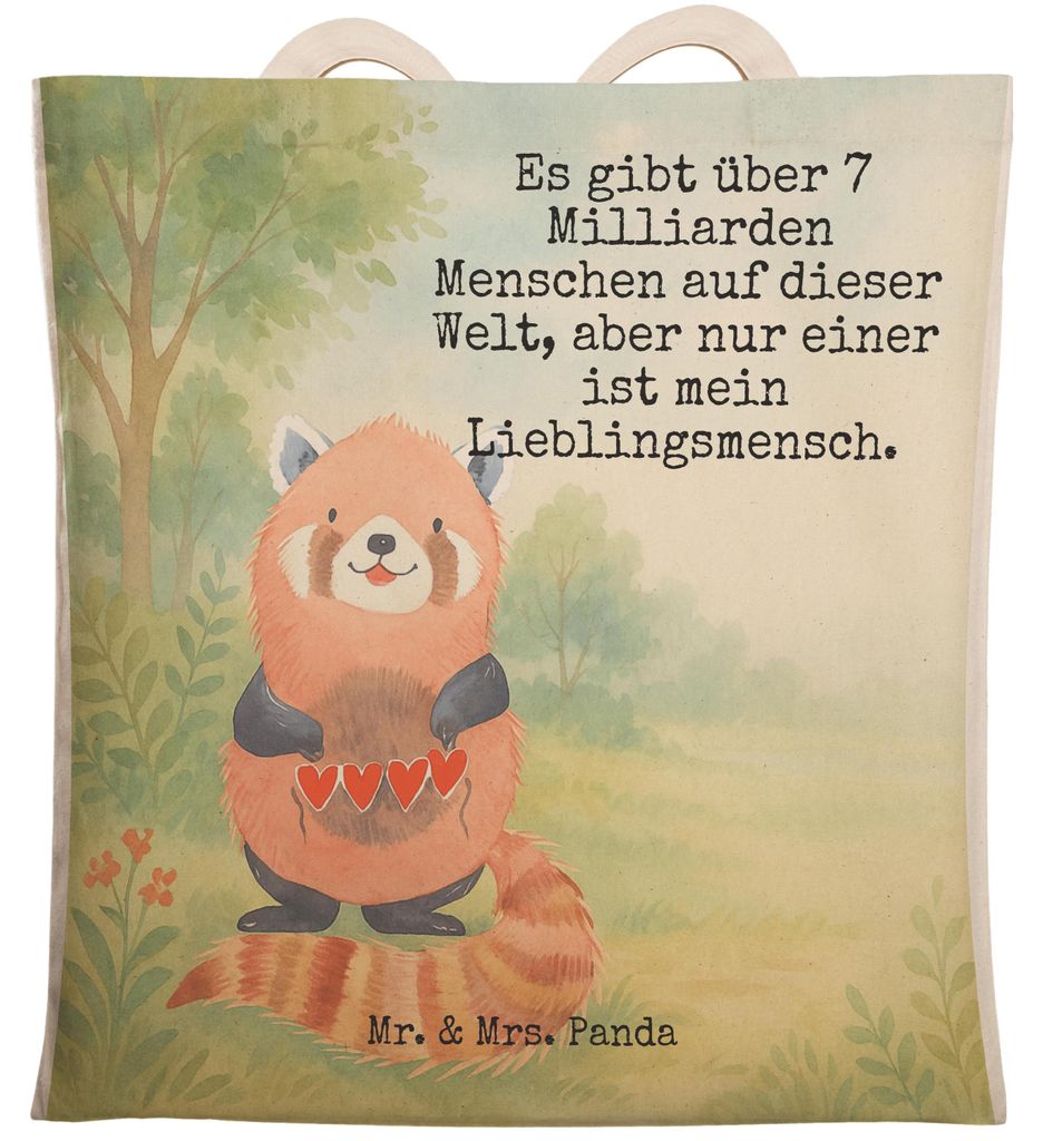 Mr. & Mrs. Panda shopping bag Roter Panda Design - Weiß - Geschenk, Liebe, Herz, Lieblingsmensch, Liebling, Beutel Tasche, Stofftragetasche, Lusti...
