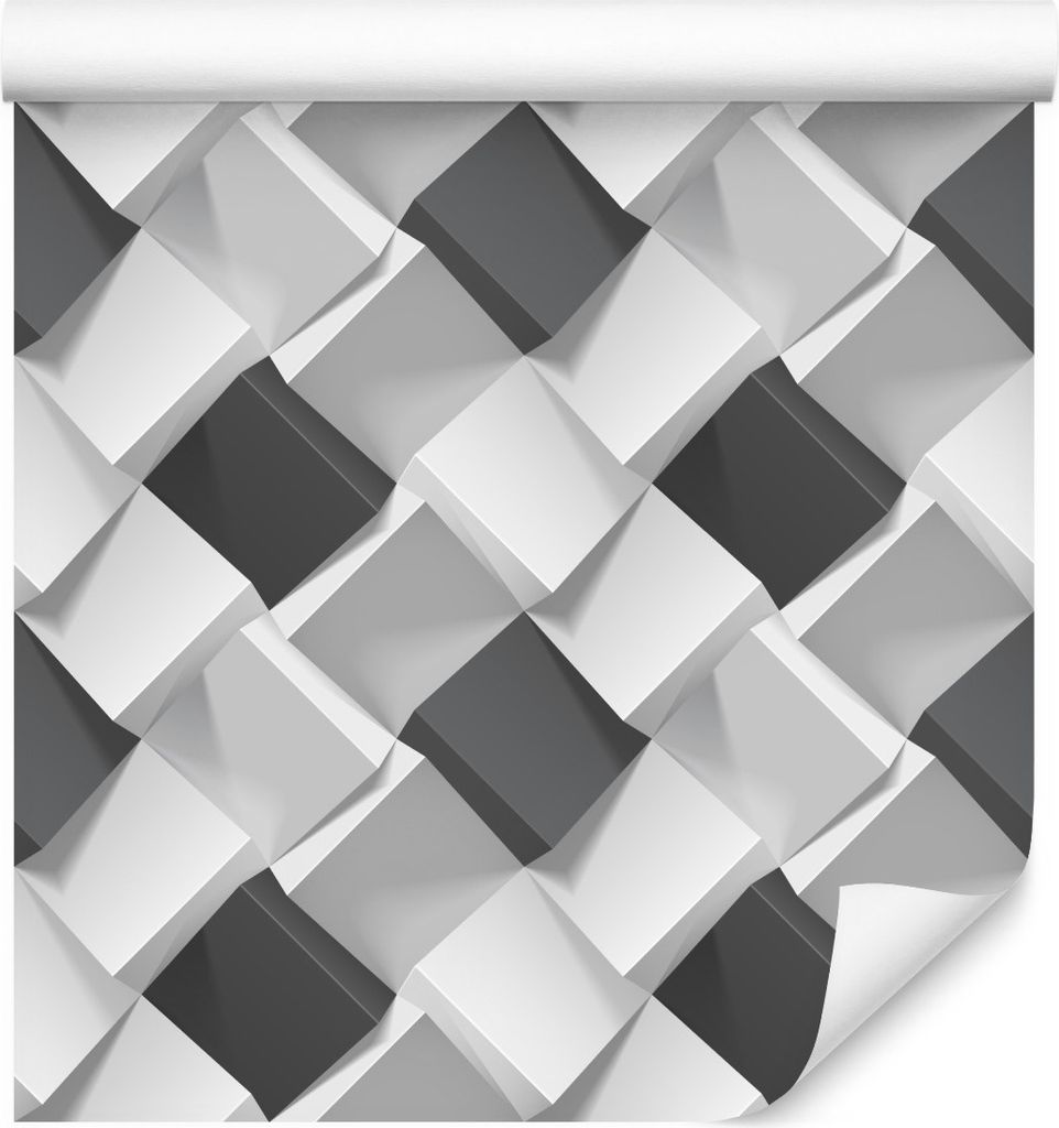 10m VLIES TAPETE Rolle SCHWARZ WEISS geometrische Wuerfel 6401