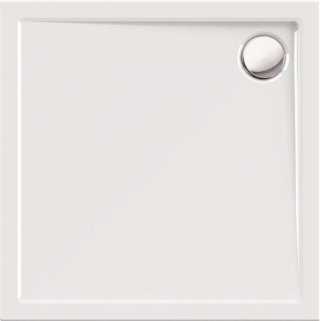 Calmwaters Quadrat-Duschwanne Modern Select, eckige bodengleiche Brausewanne aus Acryl, 90 x 90 x 2,5 cm mit Ablaufloch in 90 mm, Duschtasse in W...