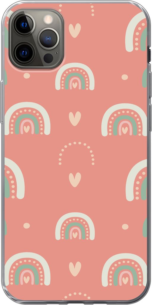 MuchoWow Handyhülle Schutzhülle Hülle für Telefoonhoesje iPhone 12 Pro Max Mädchen - Regenbogen - Herzen - Muster - Mädchen - Rosa - Kinder...