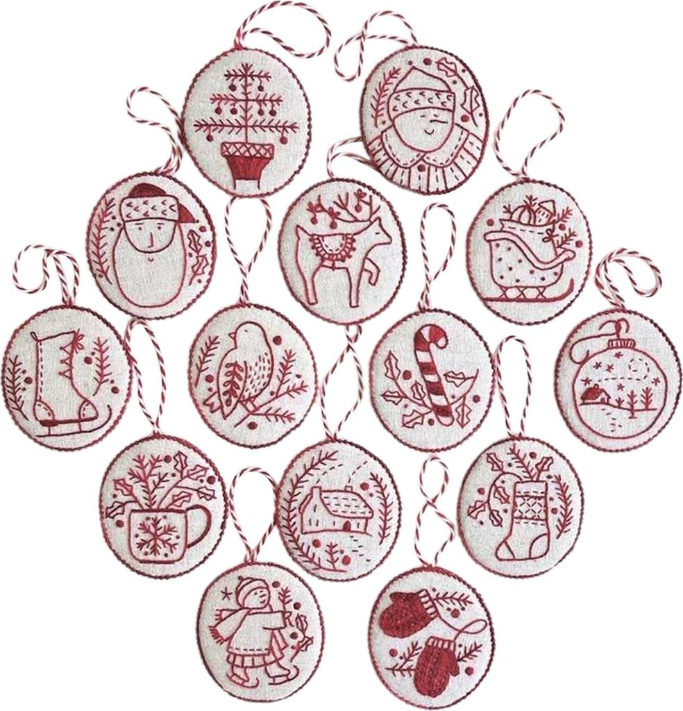 Weihnachtsschmuck-Stickset: Handstickerei-Set mit Baum, Schneemann, Rentier und Strumpf – Komplettes Stickset für Erwachsene und Anfänger