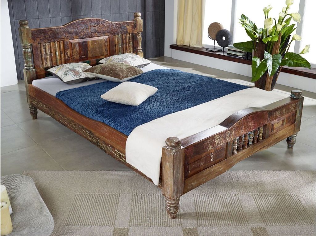 MASSIVMOEBEL24 Bett Altholz 140x200x100 mehrfarbig lackiert Produktbild 