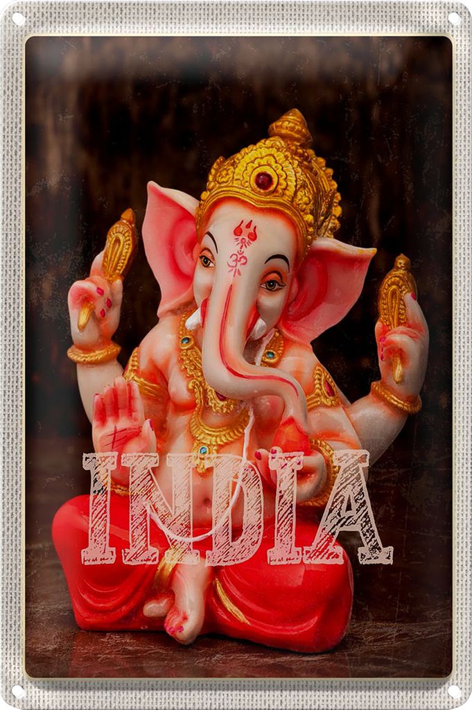 Blechschild Reise 18x12cm Indien Skulptur Ganesha Gott Hindu