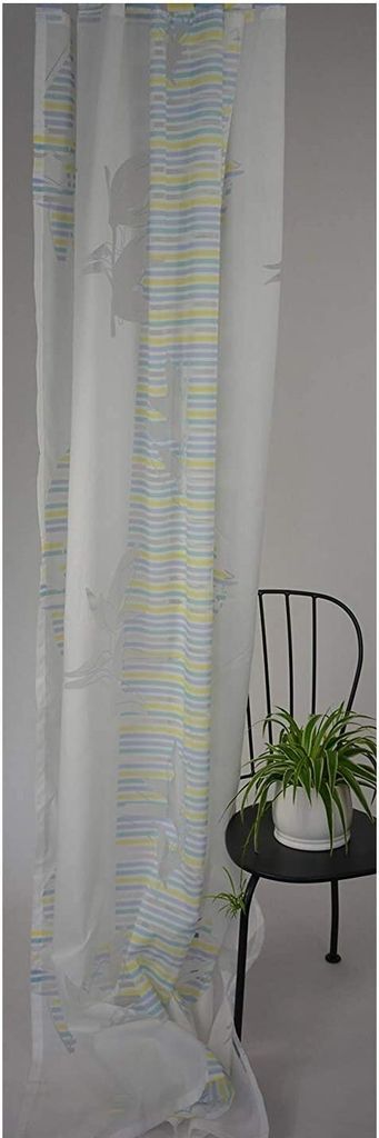 Schlaufenschal von Homing Vorhang Gardine Ausbrenner-Qualität 135 x 245 (BxH) cm Weiß/Blau-Türkis