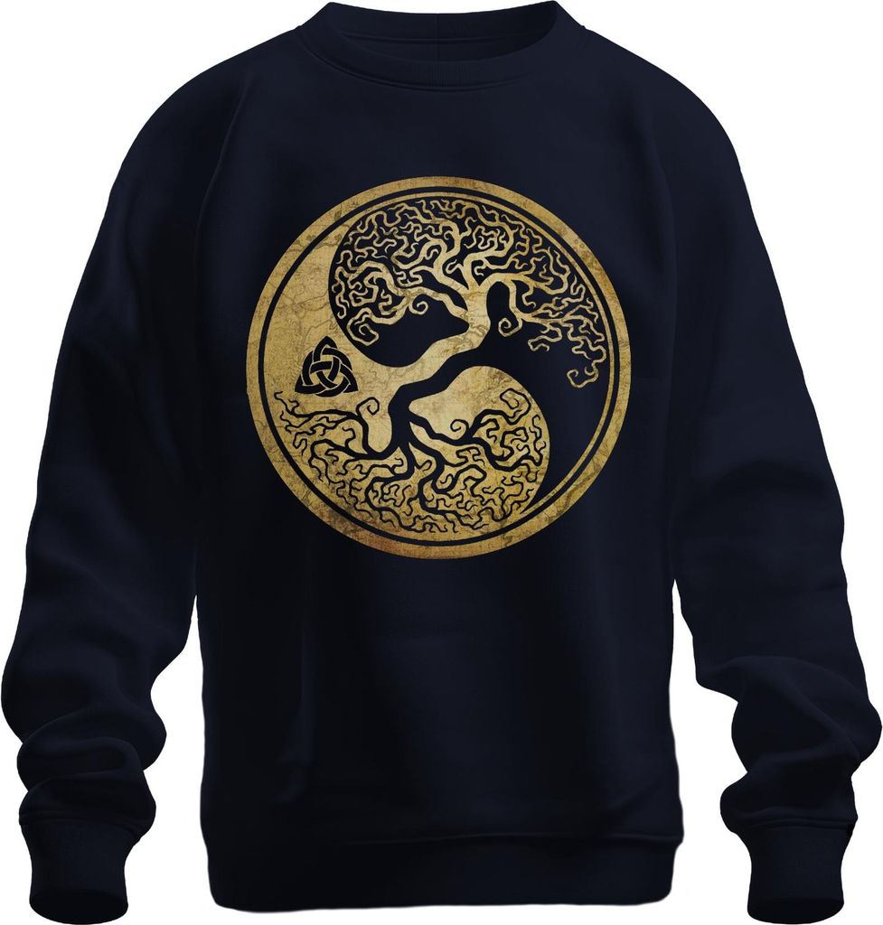 Yin Yang Lebensbaum keltischer Knoten Wikinger Valhalla Viking Uni Sweatshirt Pullover, Navy, XXL
