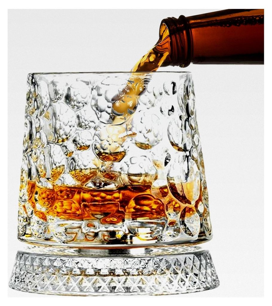 Drehbares Whiskyglas (360°), Kristallweinkelch mit drehbarem Fuß, originelles Cocktailglas – ideales Geschenk für Vatertag oder Geburtstag
