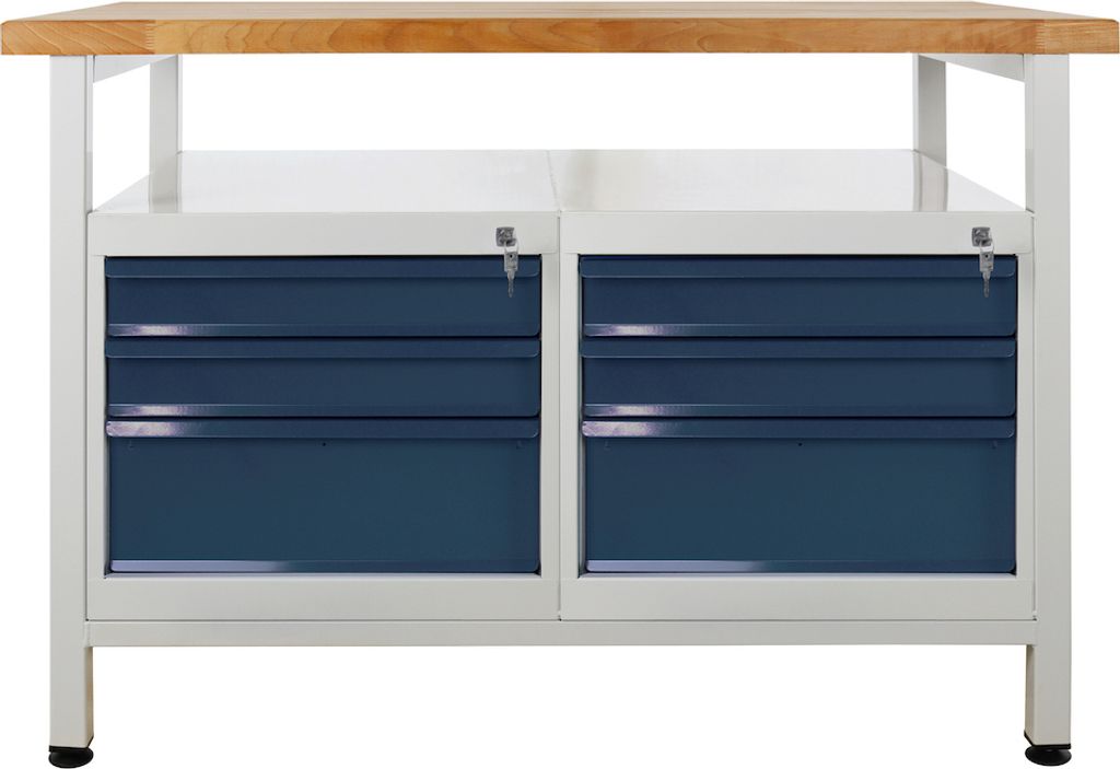 Werkbank Rhino mit Ablagefläche + 6 Schubladen | HxBxT 84x120x60cm | Traglast 300kg | Lichtgrau/Anthrazitgrau