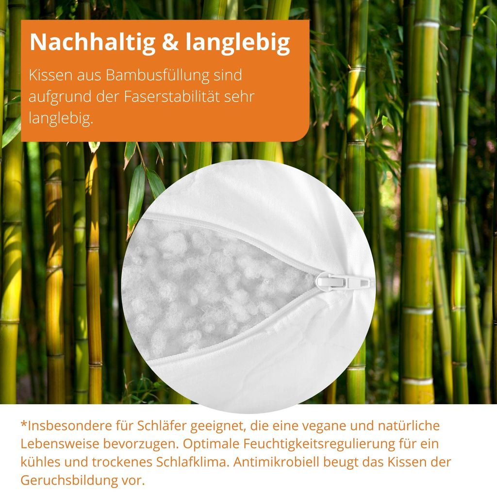 sleepling Kopfkissen Bambus 2er Set 80 x 80 cm, Bezug 100 %
