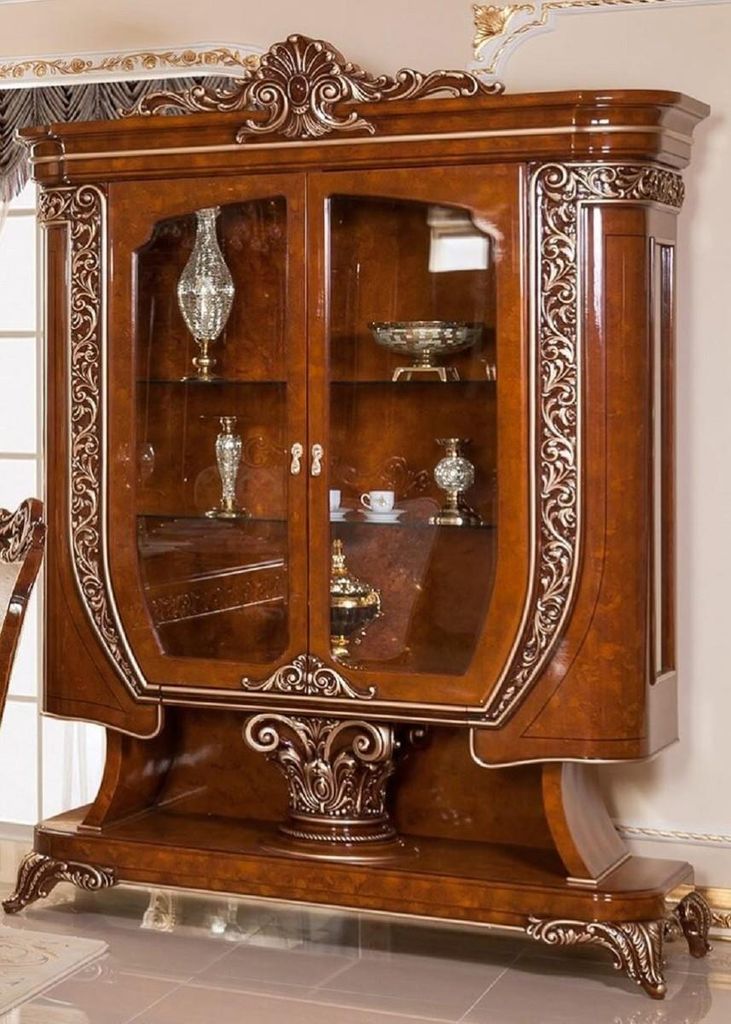 Casa Padrino Luxus Barock Vitrine Braun / Bronzefarben - Prunkvoller Massivholz Vitrinenschrank mit 2 Glastüren - Handgefertigte Barock Möbel - E...