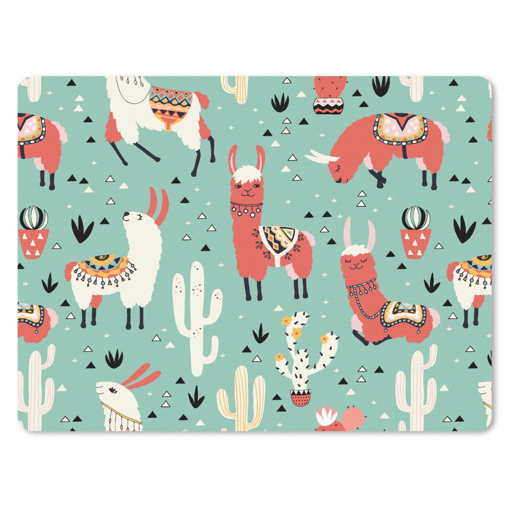 MuchoWow Mauspad Mousepad Lama - Muster - Kaktus 23x19 cm - Mousepads - Maus Mat - Pad - Mausunterlage - Schreibtischunterlage - Mauspad